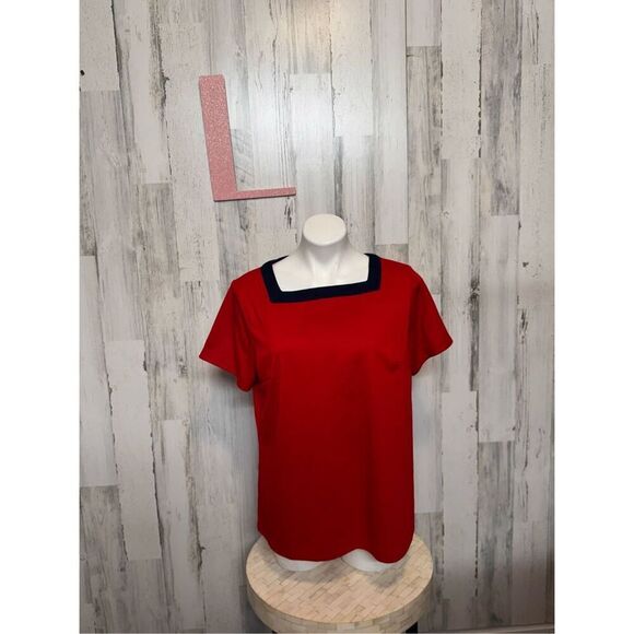Liz Claiborne Tops - Liz Claiborne Red Top with Navy Trim – Size L